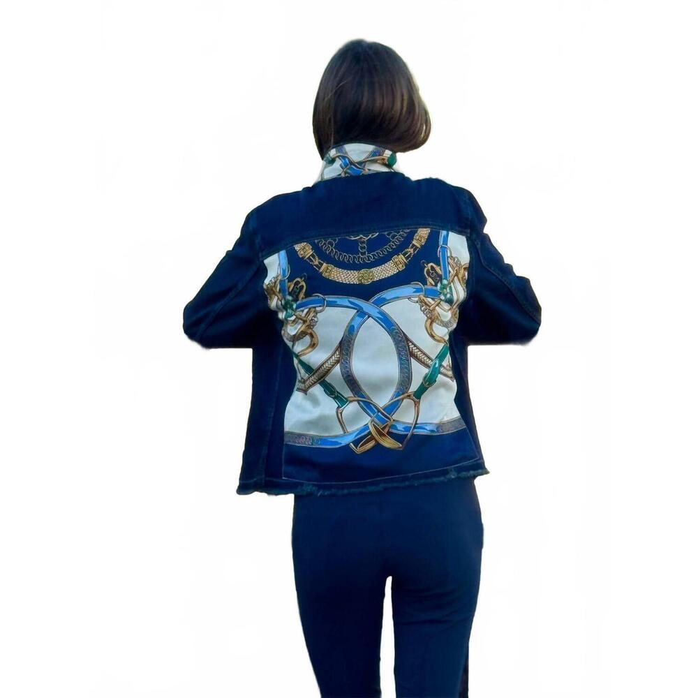 NEW STACY BRADLEY dark denim jacket in blue stirrup